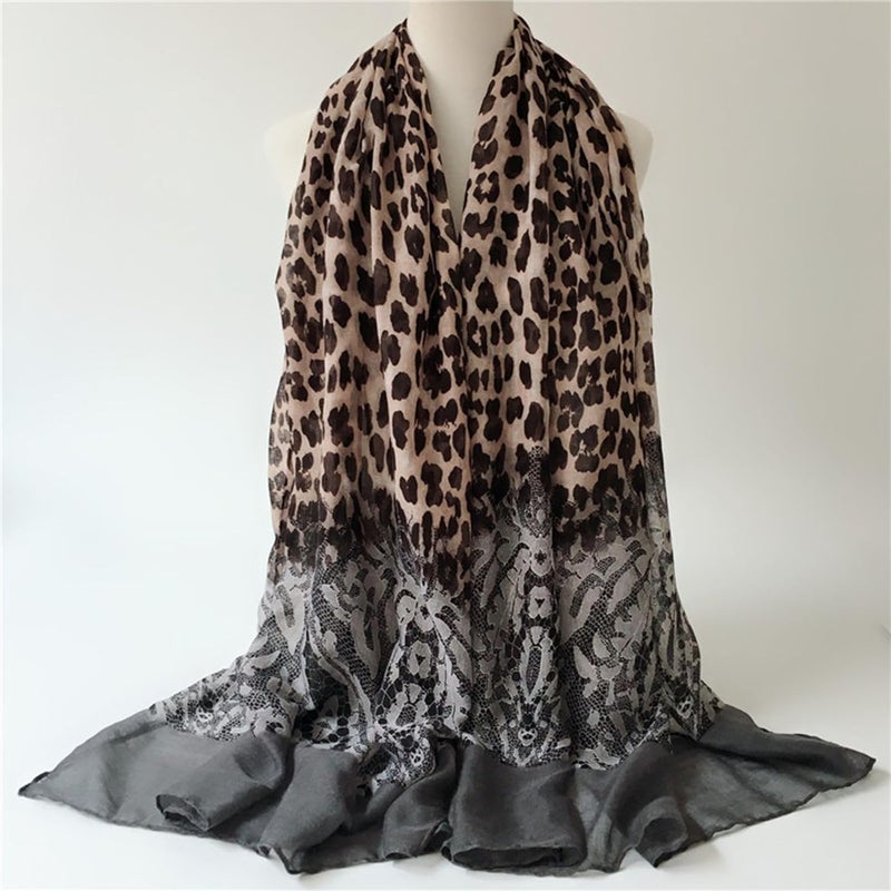 VJHX Leopard Print Shawls and Wraps for Womens Cheetah Hijab Scarf Voile Sheer Beach Scarves Sunscreen Head Shawl - Image 3